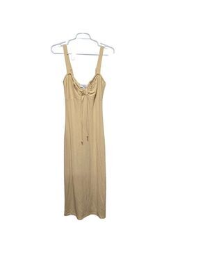 Lost + Wander Yellow Ribbed Tie Front Midi Dress Medium